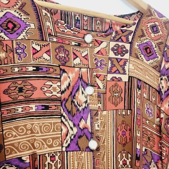Vintage Tribal Print Button Down Blouse - Picture 2 of 9